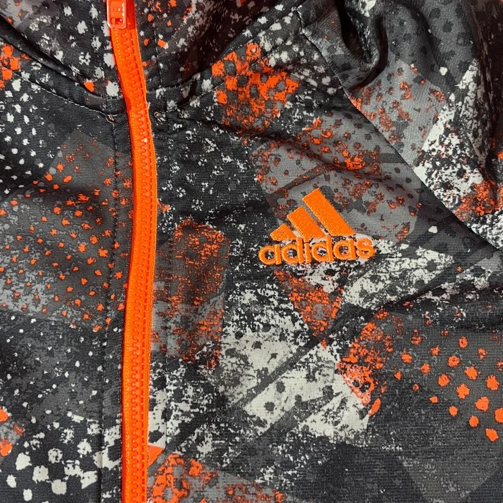 Adidas Kids Orange Black White Gray Track Soccer Sports Full Zip Jacket, size 4T